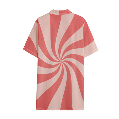 Pink Psychedelic Swirl Print Cotton Hawaiian Shirt