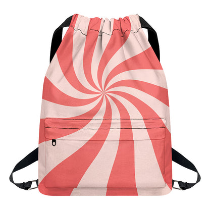 Pink Psychedelic Swirl Print Drawstring Backpack