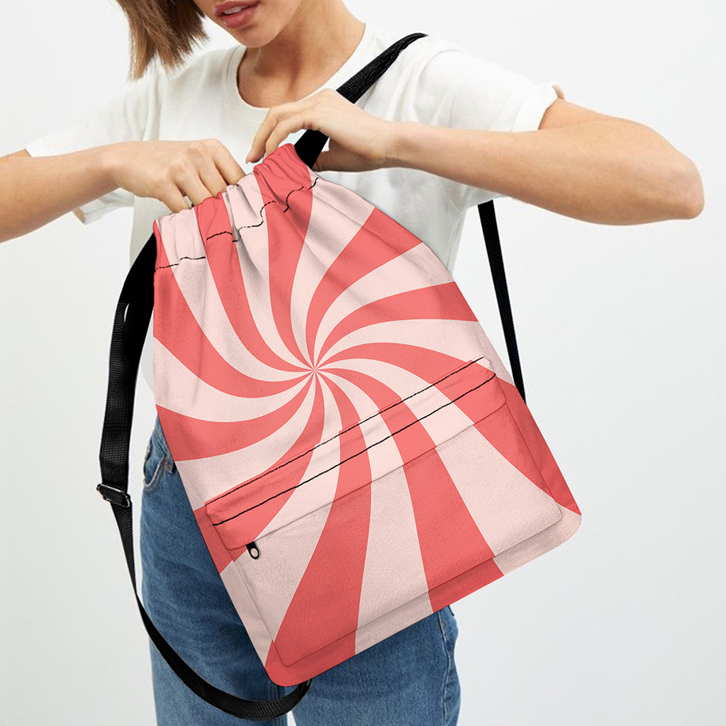 Pink Psychedelic Swirl Print Drawstring Backpack