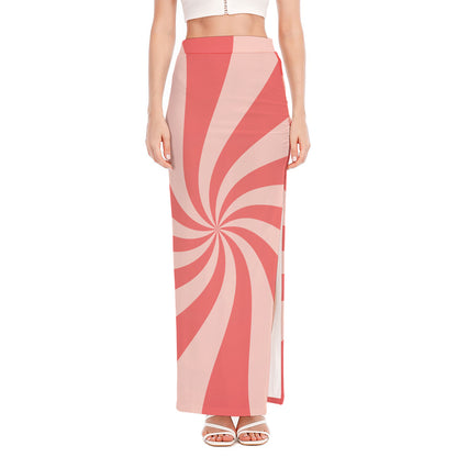 Pink Psychedelic Swirl Print High Slit Maxi Skirt