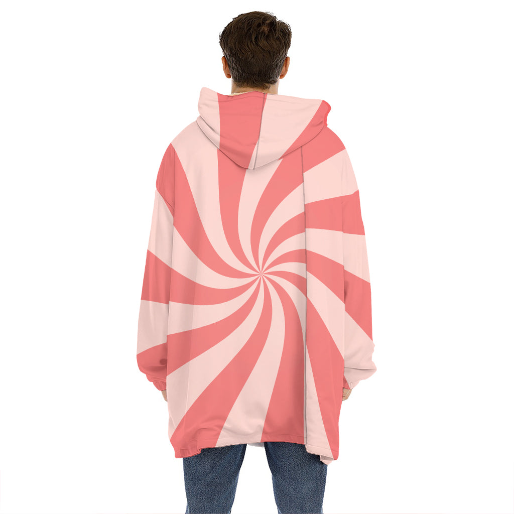 Pink Psychedelic Swirl Print Hoodie Blanket