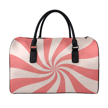 Pink Psychedelic Swirl Print Leather Duffle Bag