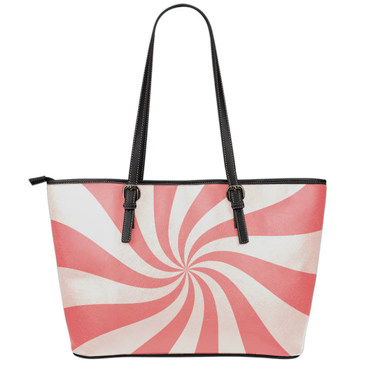 Pink Psychedelic Swirl Print Leather Tote Bag