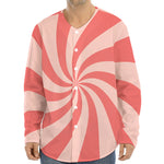 Pink Psychedelic Swirl Print Long Sleeve Baseball Jersey