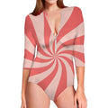 Pink Psychedelic Swirl Print Long Sleeve Swimsuit