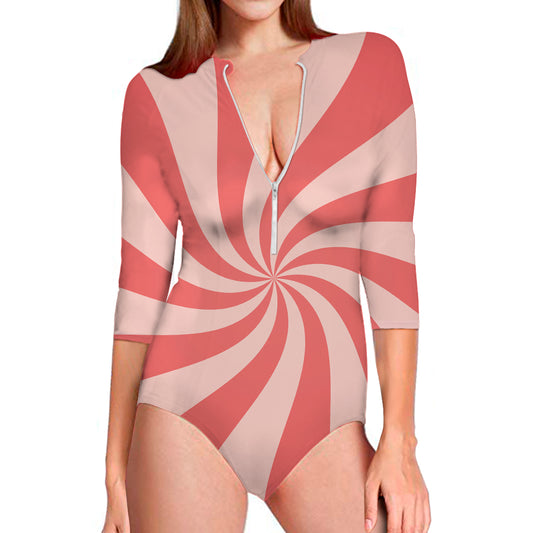 Pink Psychedelic Swirl Print Long Sleeve Swimsuit