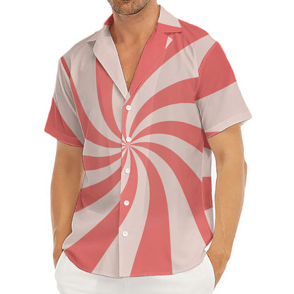 Pink Psychedelic Swirl Print Men's Deep V-Neck Shirt