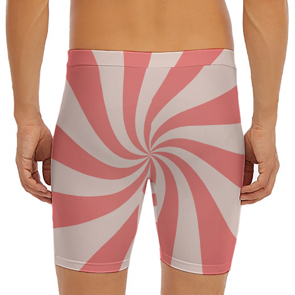 Pink Psychedelic Swirl Print Men's Long Boxer Briefs