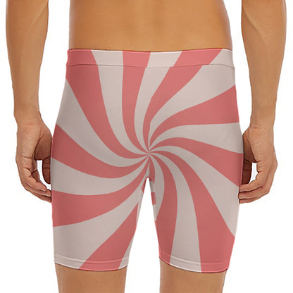Pink Psychedelic Swirl Print Men's Long Boxer Briefs