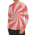 Pink Psychedelic Swirl Print Men's Long Sleeve Rash Guard