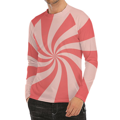 Pink Psychedelic Swirl Print Men's Long Sleeve Rash Guard
