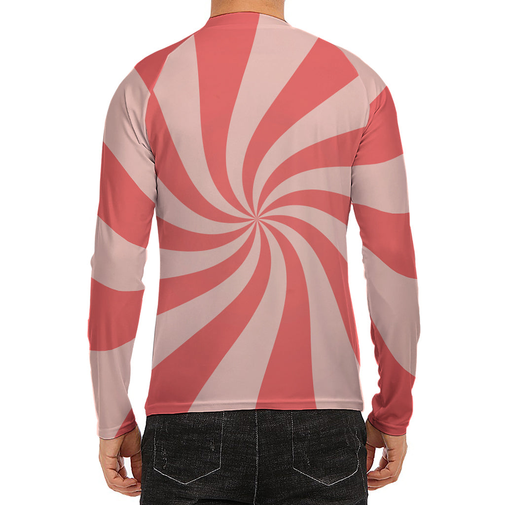 Pink Psychedelic Swirl Print Men's Long Sleeve Rash Guard