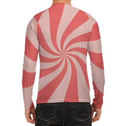 Pink Psychedelic Swirl Print Men's Long Sleeve Rash Guard