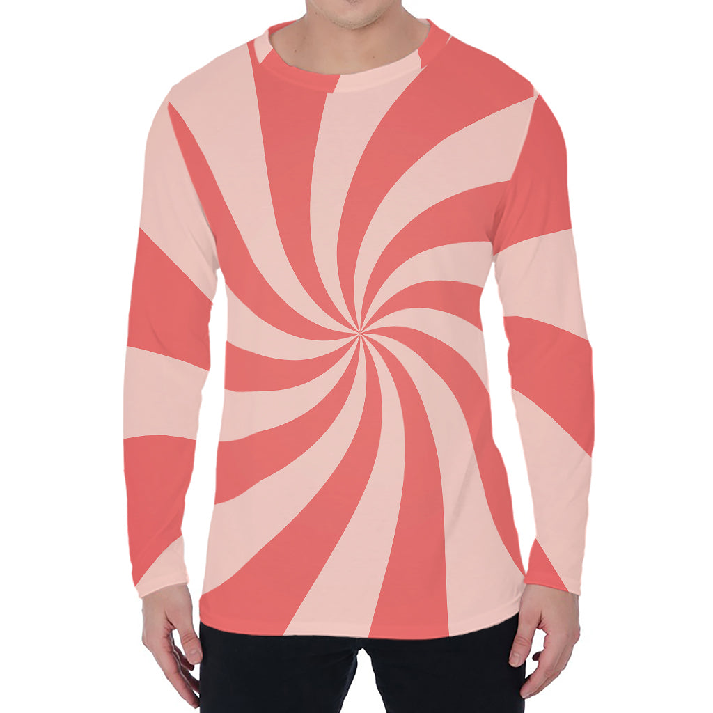 Pink Psychedelic Swirl Print Men's Long Sleeve T-Shirt