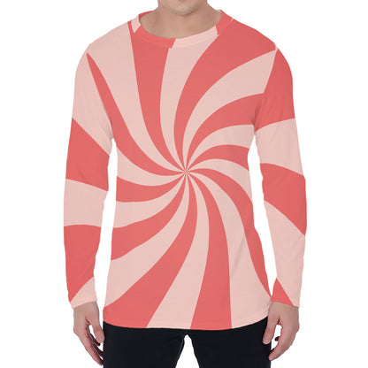 Pink Psychedelic Swirl Print Men's Long Sleeve T-Shirt