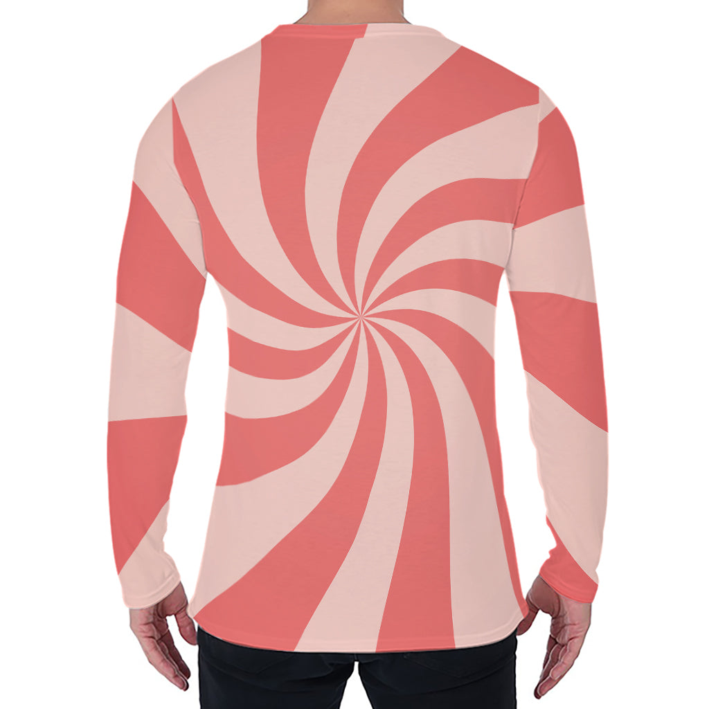 Pink Psychedelic Swirl Print Men's Long Sleeve T-Shirt