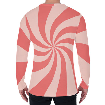 Pink Psychedelic Swirl Print Men's Long Sleeve T-Shirt
