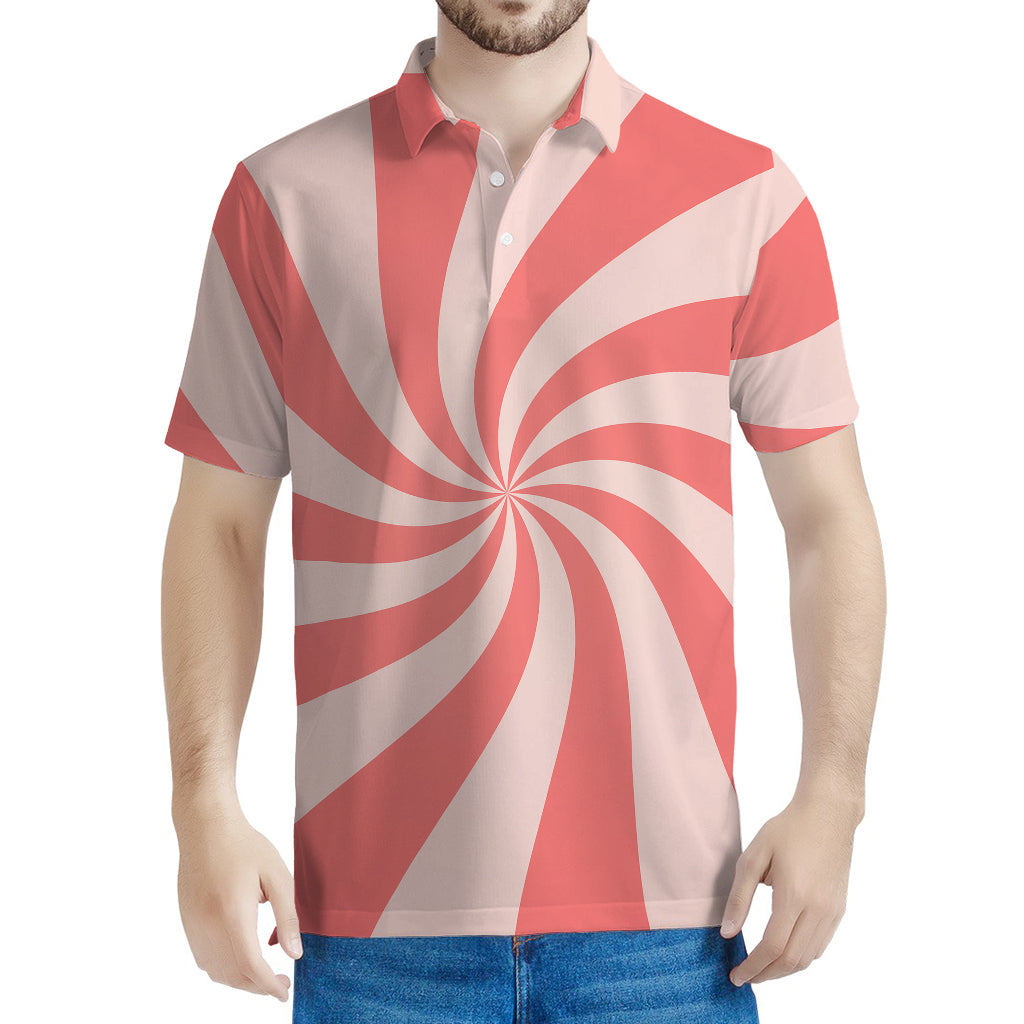 Pink Psychedelic Swirl Print Men's Polo Shirt