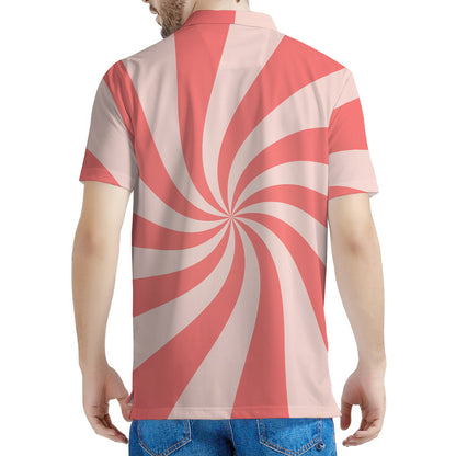 Pink Psychedelic Swirl Print Men's Polo Shirt