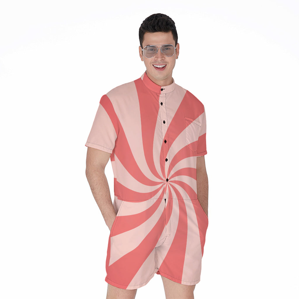 Pink Psychedelic Swirl Print Men's Rompers