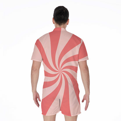Pink Psychedelic Swirl Print Men's Rompers