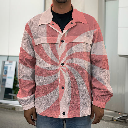 Pink Psychedelic Swirl Print Men's Shirt Jacket
