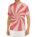 Pink Psychedelic Swirl Print Men's Short Sleeve Rash Guard