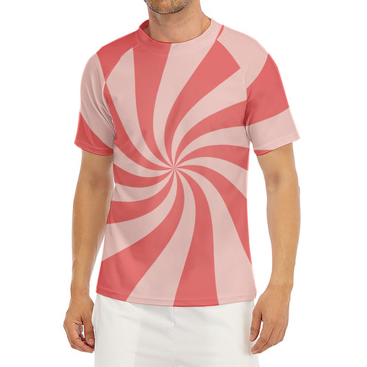 Pink Psychedelic Swirl Print Men's Short Sleeve Rash Guard