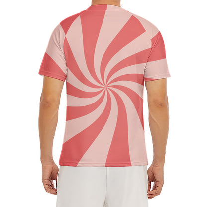 Pink Psychedelic Swirl Print Men's Short Sleeve Rash Guard