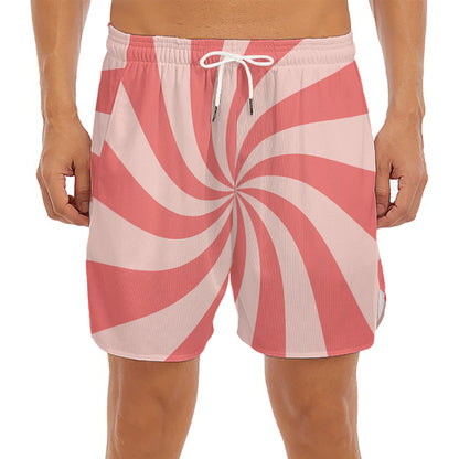 Pink Psychedelic Swirl Print Men's Split Running Shorts