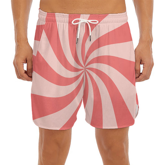 Pink Psychedelic Swirl Print Men's Split Running Shorts