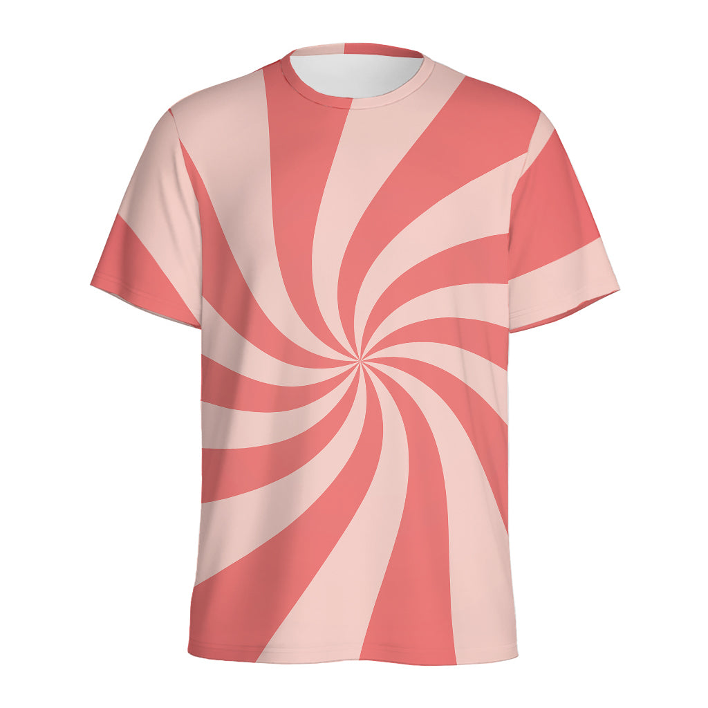 Pink Psychedelic Swirl Print Men's Sports T-Shirt