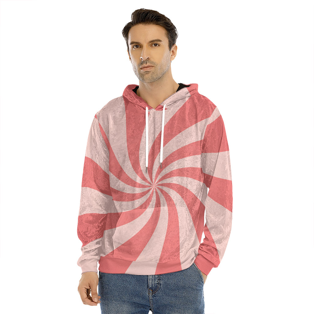 Pink Psychedelic Swirl Print Men's Velvet Pullover Hoodie