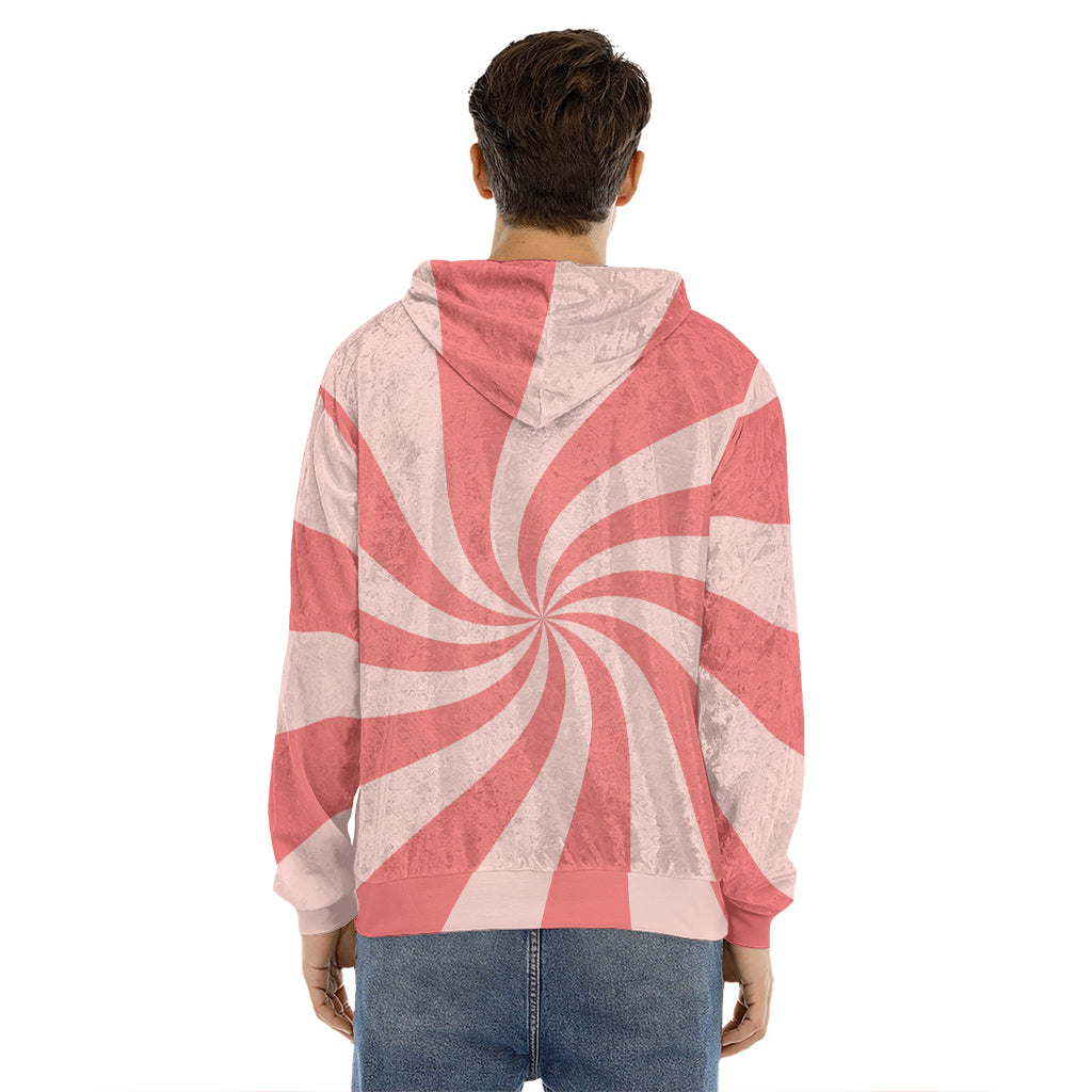 Pink Psychedelic Swirl Print Men's Velvet Pullover Hoodie