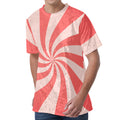 Pink Psychedelic Swirl Print Men's Velvet T-Shirt