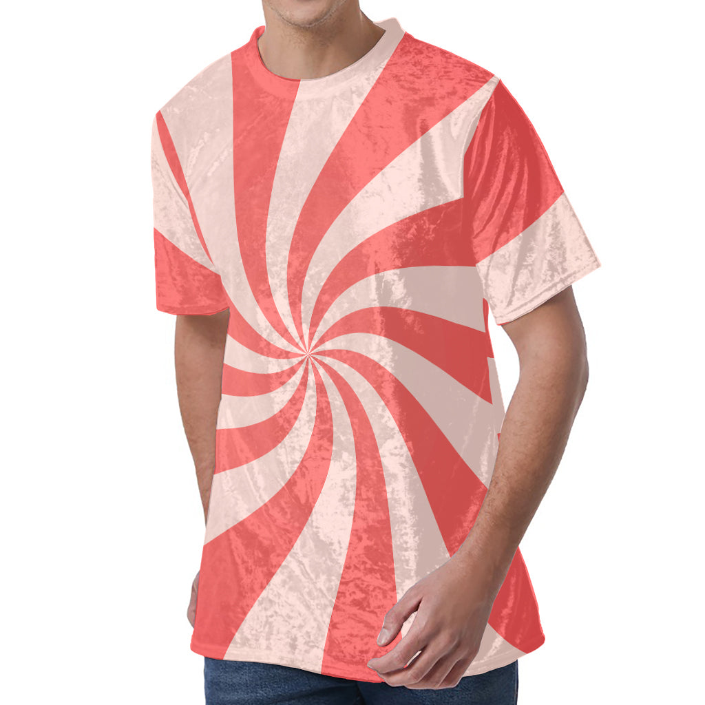 Pink Psychedelic Swirl Print Men's Velvet T-Shirt