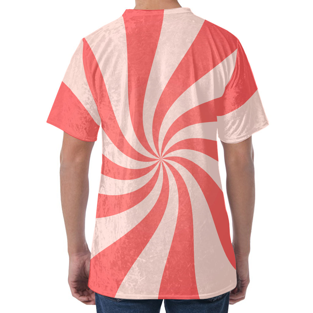 Pink Psychedelic Swirl Print Men's Velvet T-Shirt