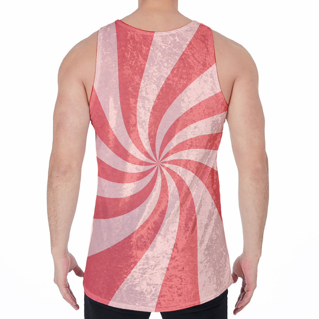 Pink Psychedelic Swirl Print Men's Velvet Tank Top