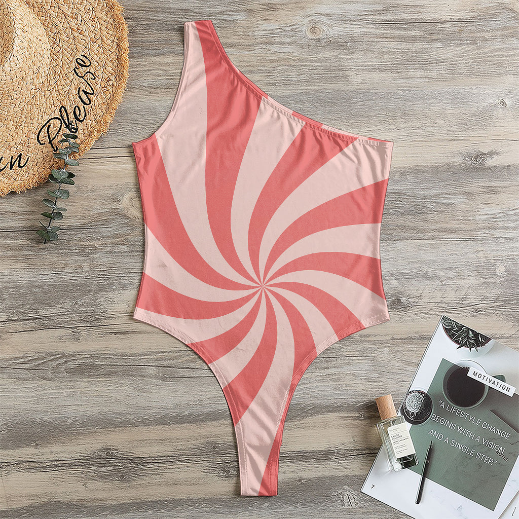 Pink Psychedelic Swirl Print One Shoulder Bodysuit