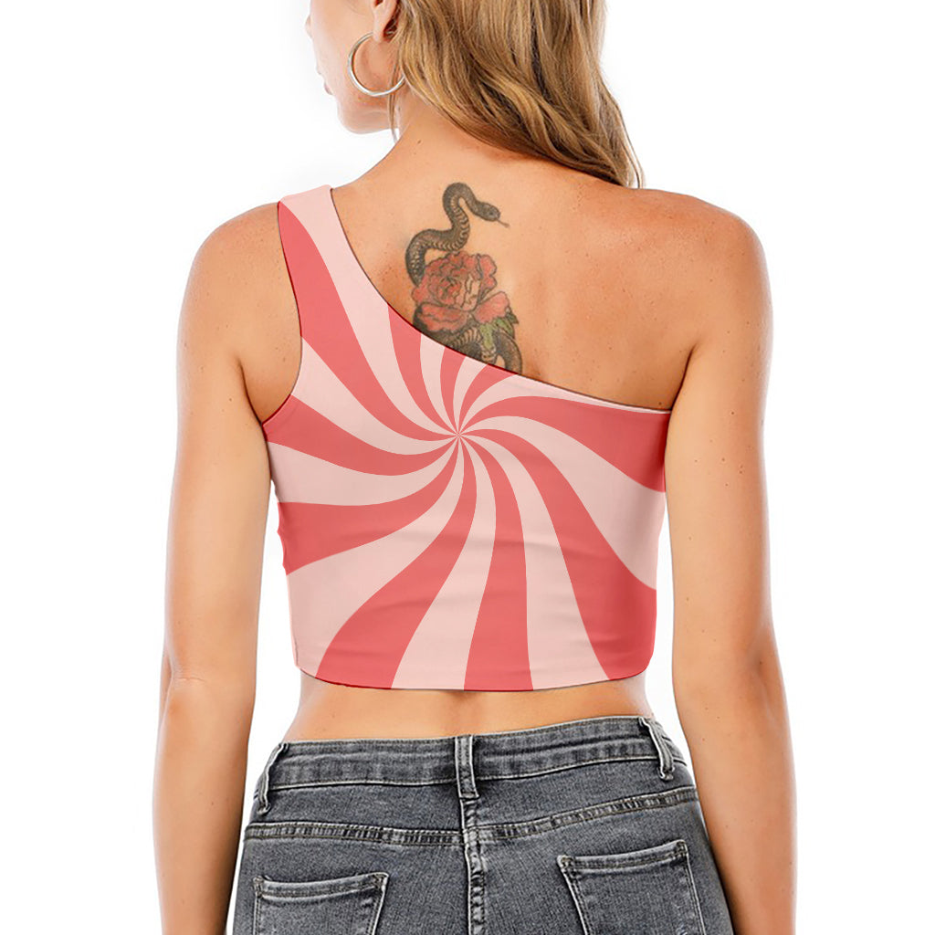 Pink Psychedelic Swirl Print One Shoulder Crop Top