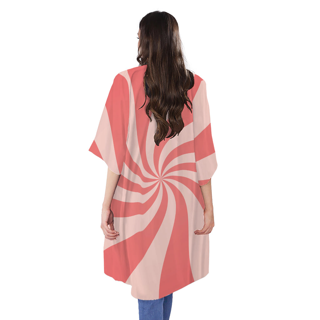 Pink Psychedelic Swirl Print Open Front Beach Cover Up