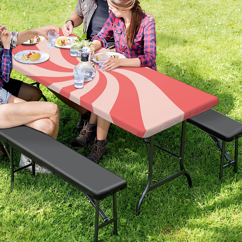 Pink Psychedelic Swirl Print Picnic Table Cover
