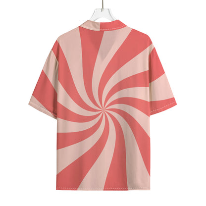 Pink Psychedelic Swirl Print Rayon Hawaiian Shirt