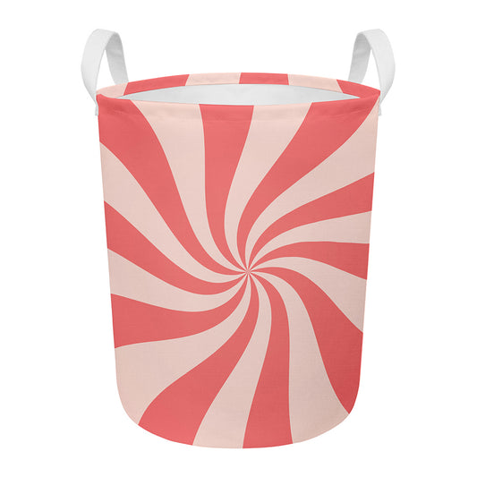 Pink Psychedelic Swirl Print Round Laundry Basket