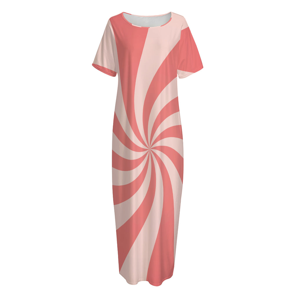 Pink Psychedelic Swirl Print Short Sleeve Long Nightdress