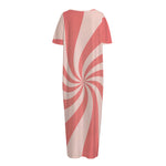 Pink Psychedelic Swirl Print Short Sleeve Long Nightdress