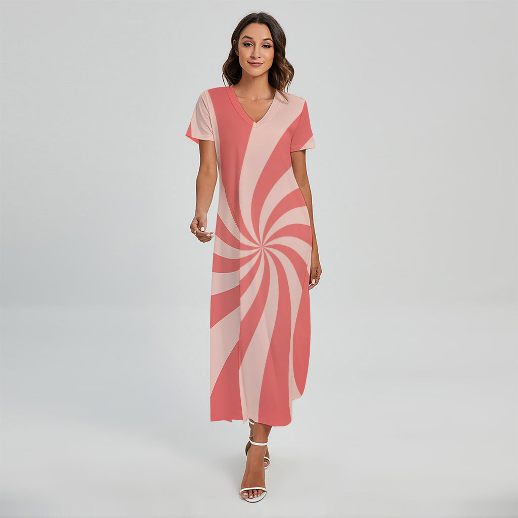 Pink Psychedelic Swirl Print Short Sleeve Maxi Dress