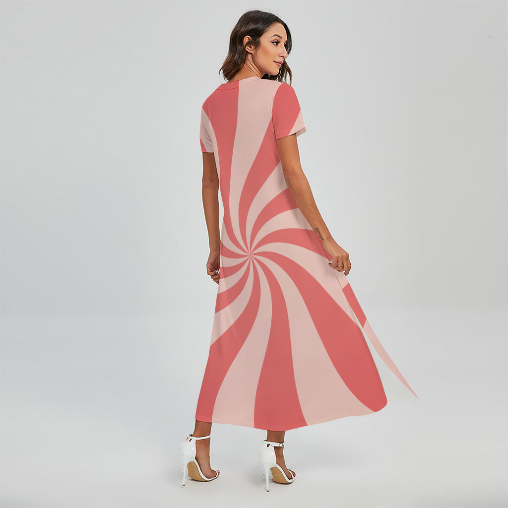 Pink Psychedelic Swirl Print Short Sleeve Maxi Dress