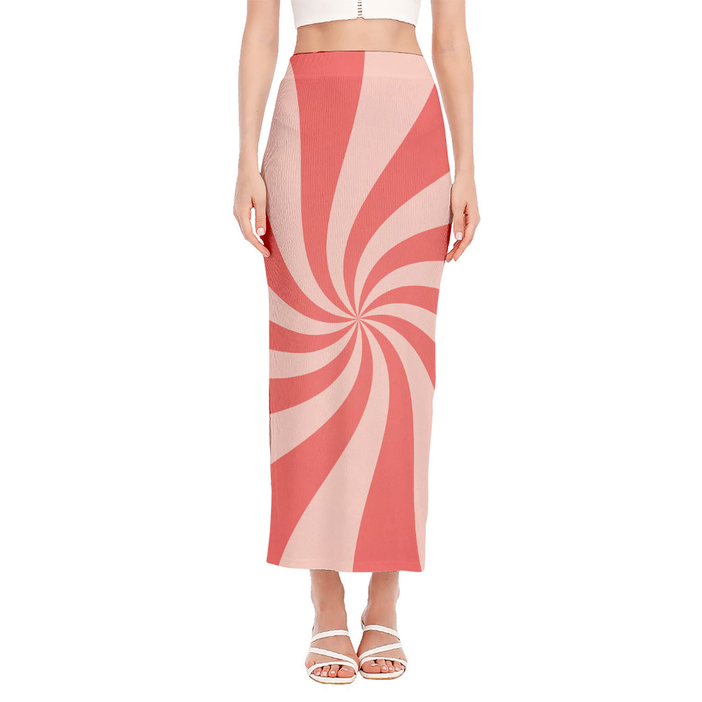 Pink Psychedelic Swirl Print Side Slit Maxi Skirt