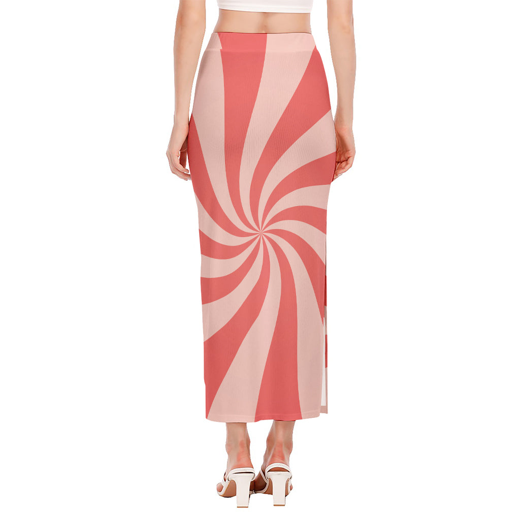 Pink Psychedelic Swirl Print Side Slit Maxi Skirt